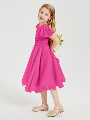 Tea Length Chiffon Junior Bridesmaid Dresses Fuchsia