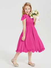 Tea Length Chiffon Junior Bridesmaid Dresses Fuchsia