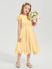 Tea Length Chiffon Junior Bridesmaid Dresses Gold