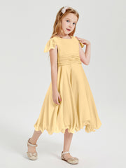Tea Length Chiffon Junior Bridesmaid Dresses Gold