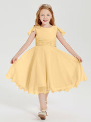 Tea Length Chiffon Junior Bridesmaid Dresses Gold