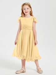 Tea Length Chiffon Junior Bridesmaid Dresses Gold