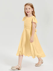 Tea Length Chiffon Junior Bridesmaid Dresses Gold