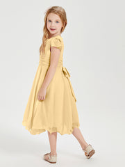 Tea Length Chiffon Junior Bridesmaid Dresses Gold