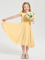 Tea Length Chiffon Junior Bridesmaid Dresses Gold