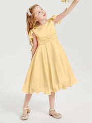 Tea Length Chiffon Junior Bridesmaid Dresses Gold