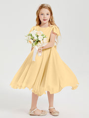 Tea Length Chiffon Junior Bridesmaid Dresses Gold