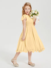 Tea Length Chiffon Junior Bridesmaid Dresses Gold