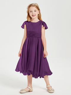 Tea Length Chiffon Junior Bridesmaid Dresses Grape