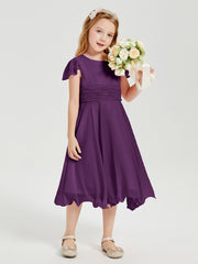 Tea Length Chiffon Junior Bridesmaid Dresses Grape
