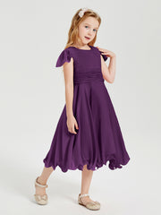 Tea Length Chiffon Junior Bridesmaid Dresses Grape