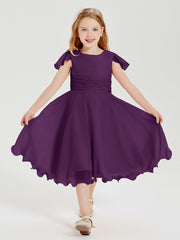 Tea Length Chiffon Junior Bridesmaid Dresses Grape