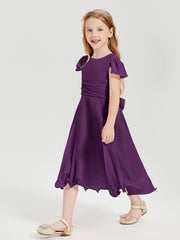 Tea Length Chiffon Junior Bridesmaid Dresses Grape