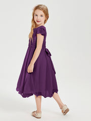 Tea Length Chiffon Junior Bridesmaid Dresses Grape
