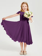 Tea Length Chiffon Junior Bridesmaid Dresses Grape