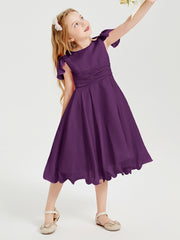 Tea Length Chiffon Junior Bridesmaid Dresses Grape