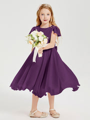Tea Length Chiffon Junior Bridesmaid Dresses Grape