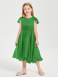 Tea Length Chiffon Junior Bridesmaid Dresses Green