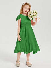 Tea Length Chiffon Junior Bridesmaid Dresses Green