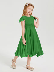 Tea Length Chiffon Junior Bridesmaid Dresses Green