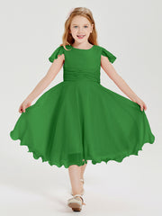 Tea Length Chiffon Junior Bridesmaid Dresses Green