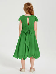 Tea Length Chiffon Junior Bridesmaid Dresses Green