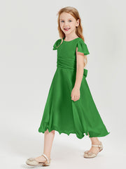 Tea Length Chiffon Junior Bridesmaid Dresses Green