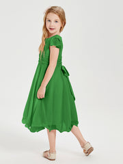 Tea Length Chiffon Junior Bridesmaid Dresses Green