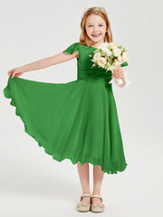 Tea Length Chiffon Junior Bridesmaid Dresses Green