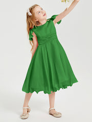 Tea Length Chiffon Junior Bridesmaid Dresses Green