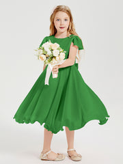 Tea Length Chiffon Junior Bridesmaid Dresses Green