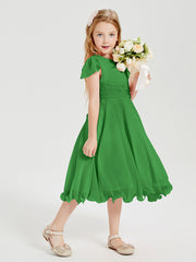 Tea Length Chiffon Junior Bridesmaid Dresses Green