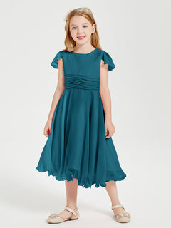 Tea Length Chiffon Junior Bridesmaid Dresses Ink Blue