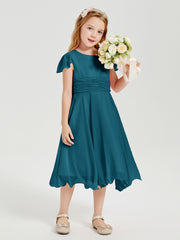 Tea Length Chiffon Junior Bridesmaid Dresses Ink Blue