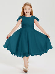 Tea Length Chiffon Junior Bridesmaid Dresses Ink Blue