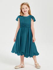 Tea Length Chiffon Junior Bridesmaid Dresses Ink Blue