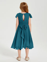 Tea Length Chiffon Junior Bridesmaid Dresses Ink Blue