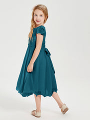 Tea Length Chiffon Junior Bridesmaid Dresses Ink Blue