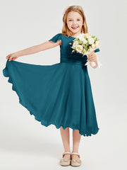 Tea Length Chiffon Junior Bridesmaid Dresses Ink Blue
