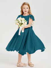 Tea Length Chiffon Junior Bridesmaid Dresses Ink Blue