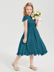 Tea Length Chiffon Junior Bridesmaid Dresses Ink Blue