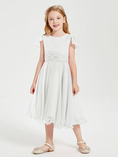 Tea Length Chiffon Junior Bridesmaid Dresses Ivory