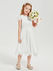 Tea Length Chiffon Junior Bridesmaid Dresses Ivory