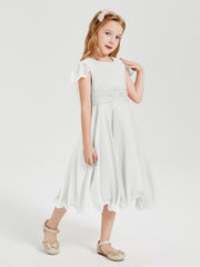 Tea Length Chiffon Junior Bridesmaid Dresses Ivory