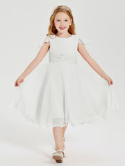 Tea Length Chiffon Junior Bridesmaid Dresses Ivory
