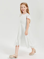 Tea Length Chiffon Junior Bridesmaid Dresses Ivory