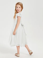 Tea Length Chiffon Junior Bridesmaid Dresses Ivory