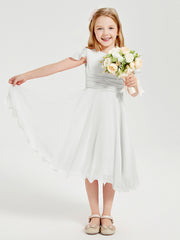Tea Length Chiffon Junior Bridesmaid Dresses Ivory