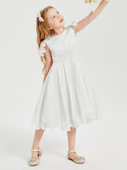 Tea Length Chiffon Junior Bridesmaid Dresses Ivory