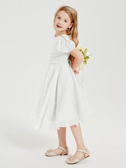 Tea Length Chiffon Junior Bridesmaid Dresses Ivory